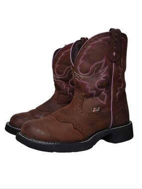 Justin Boots Brown Leather Western Work Boots Sz 8B